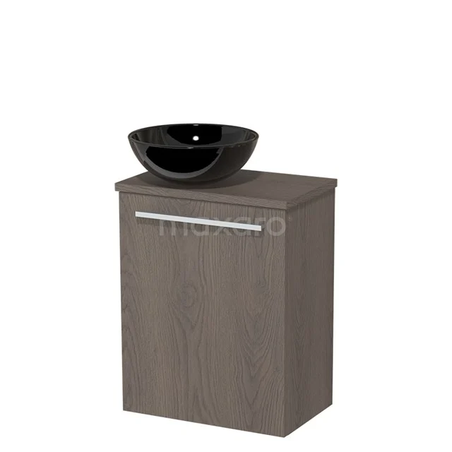 Toiletmeubel met waskom | 41 cm Donkerbruin eiken Vlak front Hoogglans zwart Keramiek waskom Donkerbruin eiken blad TMK10-06992