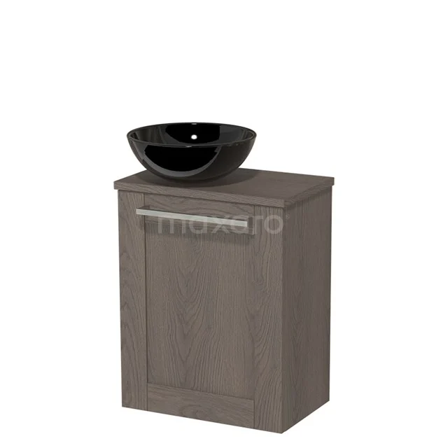 Toiletmeubel met waskom | 41 cm Donkerbruin eiken Kader front Hoogglans zwart Keramiek waskom Donkerbruin eiken blad TMK10-06993