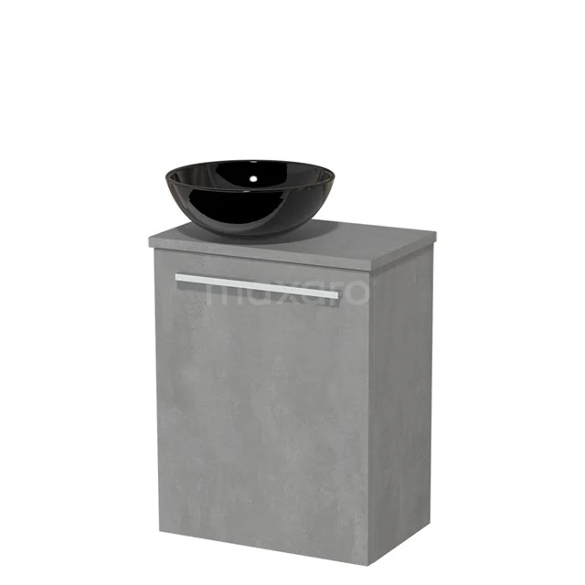 Toilet unit with wash basin | 41 cm Flat front Flat front High-gloss black Ceramic countertop wash basin Light grey concrete worktop TMK10-06996