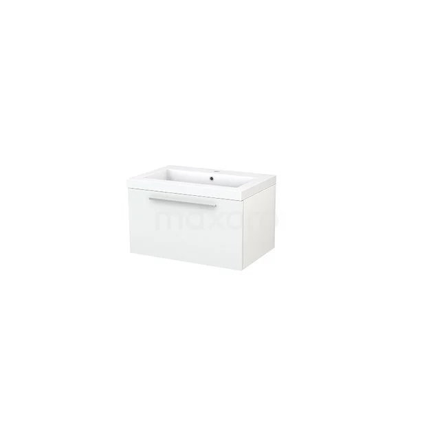 Modulo+ Bathroom furniture with sink | 70 cm High-gloss white Flat front Mineral marble 1 drawer BMP001200 White floating bathroom unit with drawers, integrated vanity units with basin and modern handle from the Elegance series.