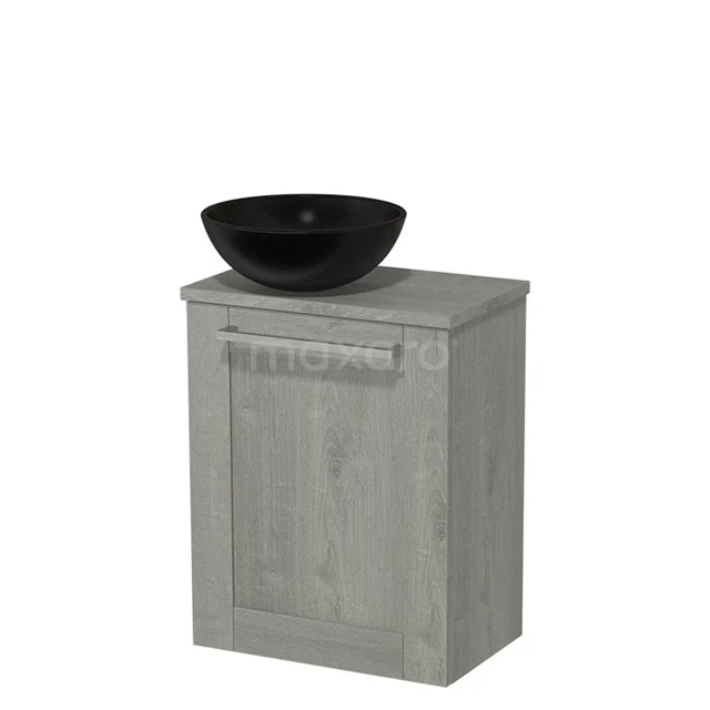Toiletmeubel met waskom | 41 cm Grijs eiken Kader front Mat zwart Keramiek waskom Grijs eiken blad TMK10-07033