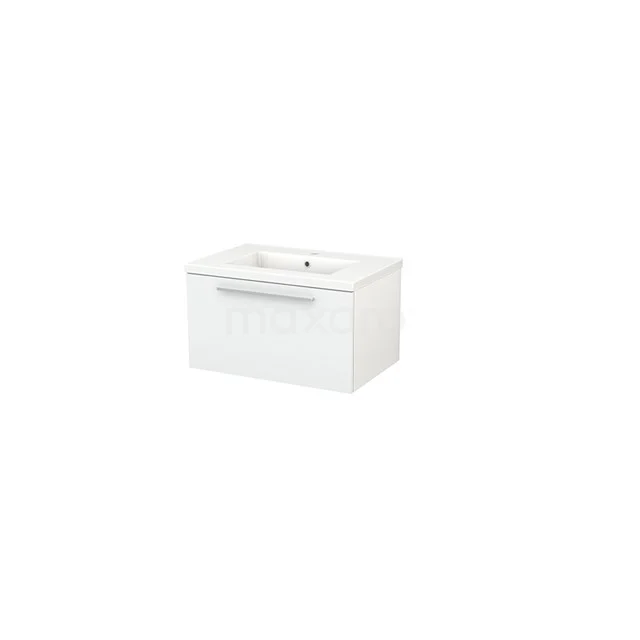White rectangular bathroom furniture set with integrated basin and aluminium Handle, modern design and smooth finish.