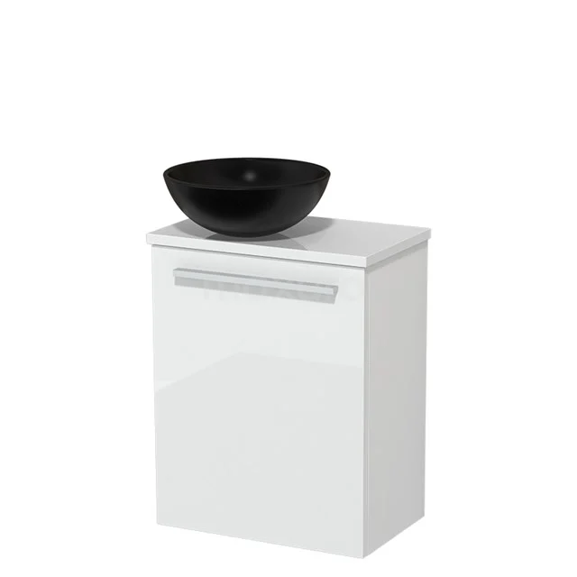 Toilet unit with countertop wash basin | 41 cm Flat front High-gloss white Matte black Ceramic countertop wash basin High-gloss white worktop TMK10-07040