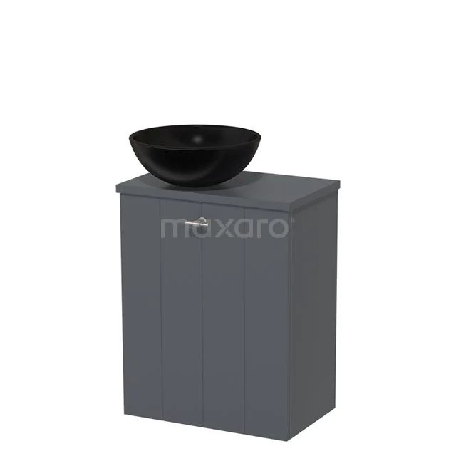 Toiletmeubel met waskom | 41 cm Donkergrijs Lamel front Mat zwart Keramiek waskom Donkergrijs blad TMK10-07049