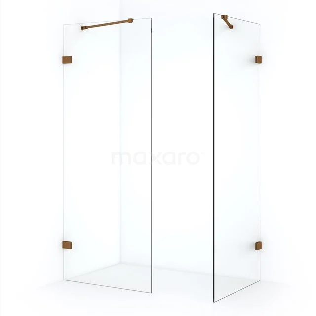 Duschwand in Klarglas mit goldfarbenen Scharnieren, modernes und stilvolles Design, perfekte Ergänzung für jedes Badezimmer.