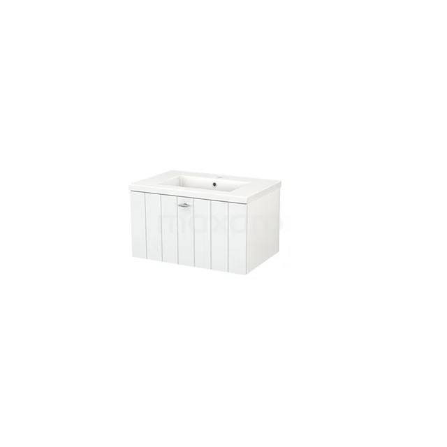 Modulo+ Vanity units with basin | 70 cm High-gloss white Slat front Ceramic 1 drawer BMP001213 White bathroom unit with wooden fronts, compact design, including integrated vanity units with basin; ideal for modern bathrooms.