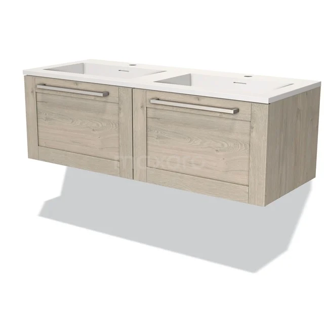 Wooden vanity units with basin, light oak finish, modern style and practical storage drawers.