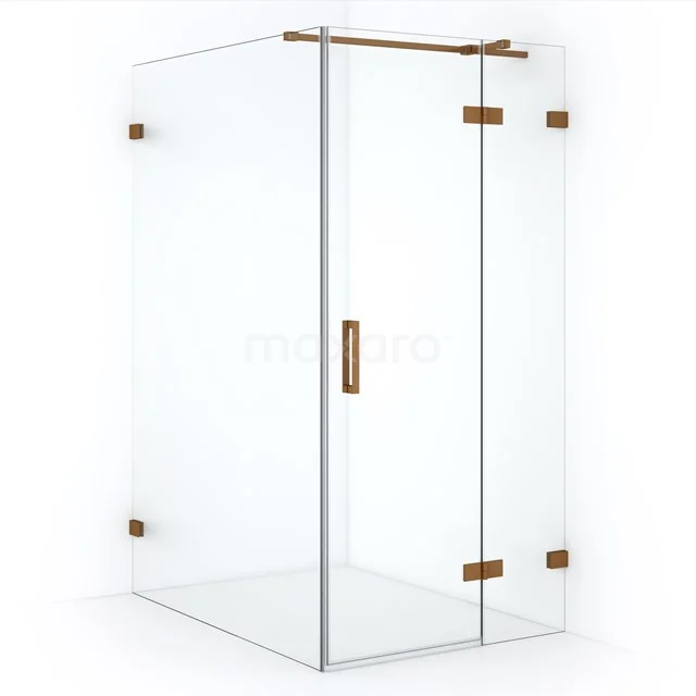 Glass shower enclosure with gold hinges and Handle, sleek and modern design for luxury bathroom design.