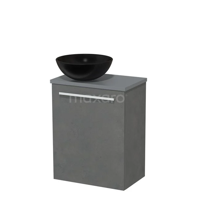 Toilet unit with wash basin | 41 cm Dark grey concrete Flat front Matte black Ceramic countertop wash basin Mid grey concrete worktop TMK10-03435