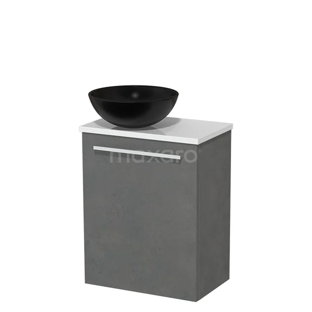 Toilet unit with countertop wash basin | 41 cm Dark grey concrete Flat front Matte white black Ceramic worktop High-gloss white top TMK10-03436