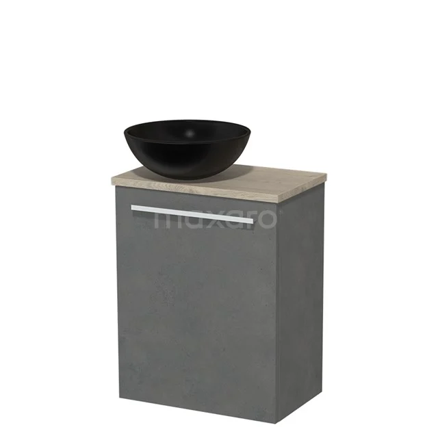 Toilet unit with countertop wash basin | 41 cm Dark grey concrete Flat front Matte black Ceramic worktop Light grey oak worktop TMK10-03441