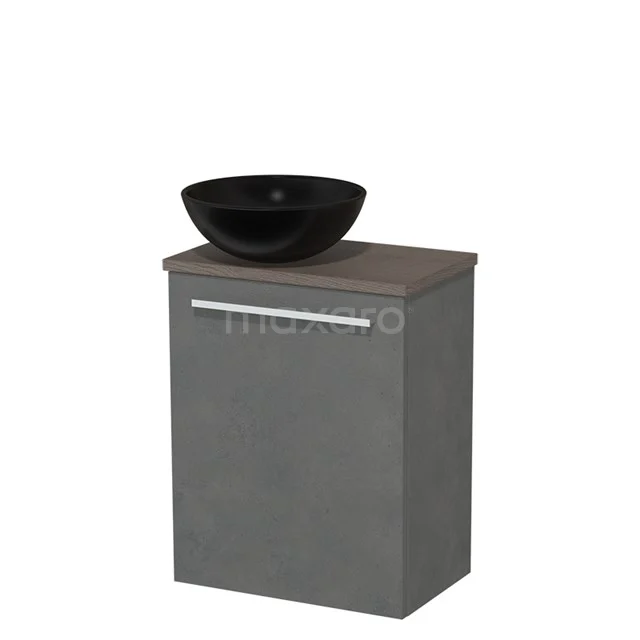 Toilet unit with countertop wash basin | 41 cm Dark grey concrete Flat front Matte black Ceramic worktop Dark brown oak worktop TMK10-03444