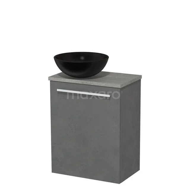 Toilet unit with countertop wash basin | 41 cm Dark grey concrete Flat front Matte black Ceramic worktop Grey oak worktop TMK10-03445
