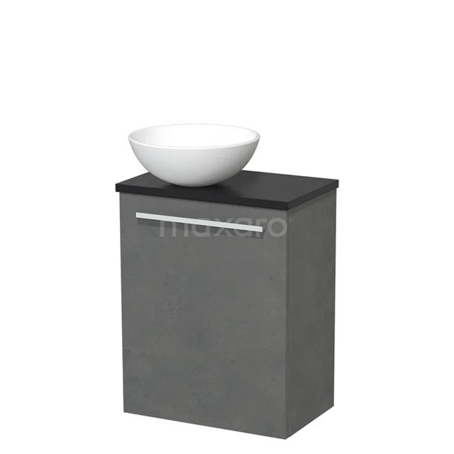 Toiletmeubel met waskom | 41 cm Donkergrijs beton Vlak front Mat wit Keramiek waskom Mat zwart blad TMK10-03928