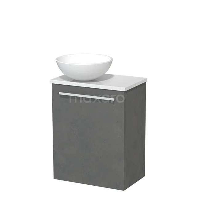 Toilet unit with wash basin | 41 cm Dark grey concrete Flat front Matte white Ceramic wash basin High-gloss white worktop TMK10-03930