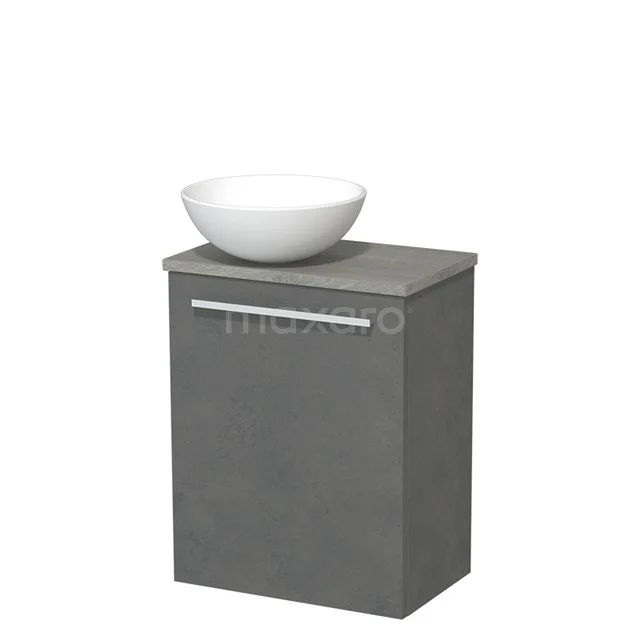 Toilet unit with countertop wash basin | 41 cm Dark grey concrete Flat front Matte white Ceramic wash basin Grey oak worktop TMK10-03939