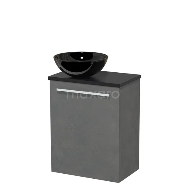 Toilet unit with wash basin | 41 cm Dark grey concrete Flat front High-gloss black Ceramic wash basin High-gloss black worktop Matte black TMK10-04422