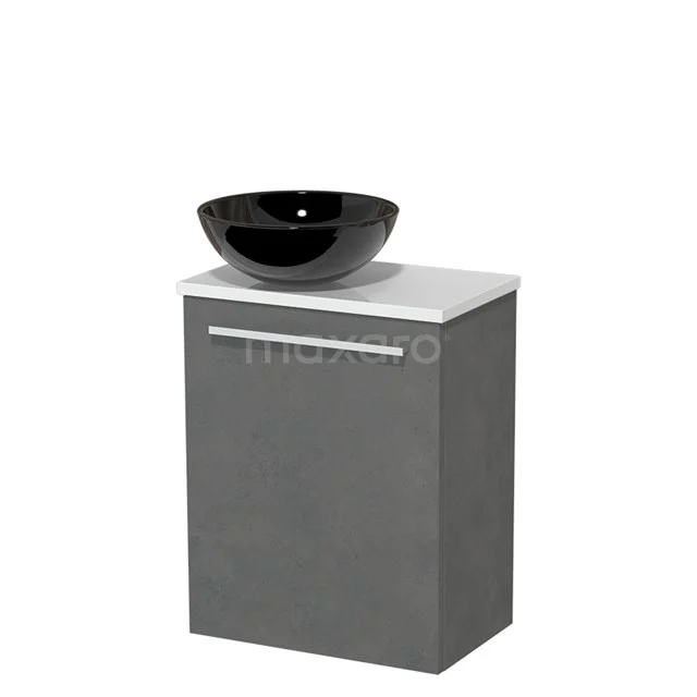 Toilet unit with wash basin | 41 cm Dark grey concrete Flat front High-gloss black Ceramic wash basin High-gloss white worktop TMK10-04424