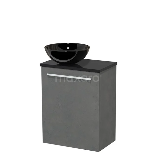 Toiletmeubel met waskom | 41 cm Donkergrijs beton Vlak front Hoogglans zwart Keramiek waskom Hoogglans zwart blad TMK10-04427