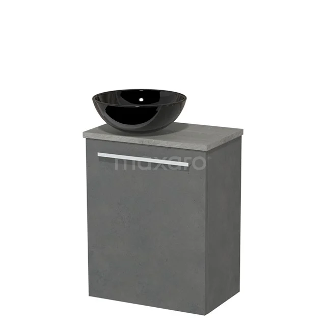 Toilet unit with countertop wash basin | 41 cm Dark grey concrete Flat front High-gloss black Ceramic worktop Grey oak worktop TMK10-04433