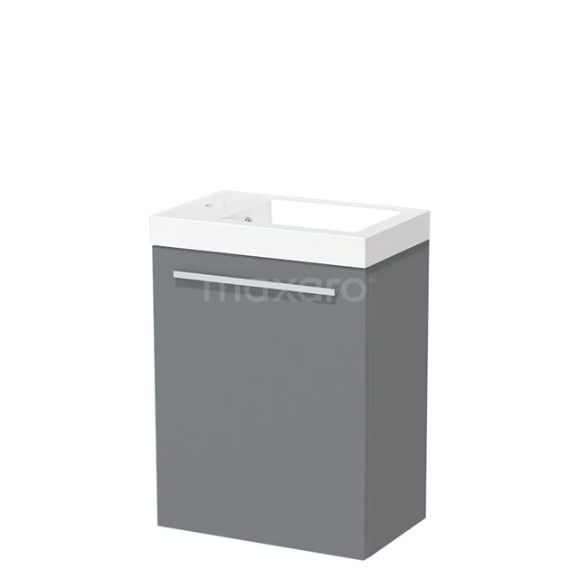 Grauer Badschrank mit integriertem weißen Waschbecken, schlankes Design, ideal für moderne Badezimmerlagerung.