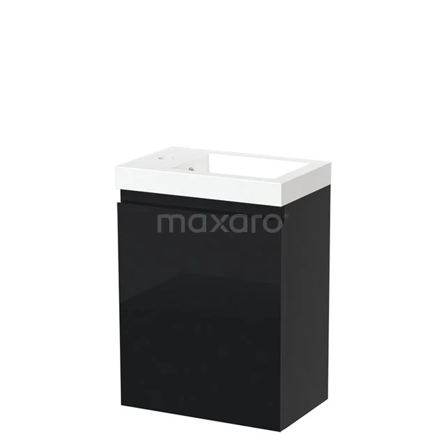 Modulo Pico Toiletmeubel met wastafel | 40 cm Hoogglans zwart Greeploos front Mineraalmarmer TMW10-00277