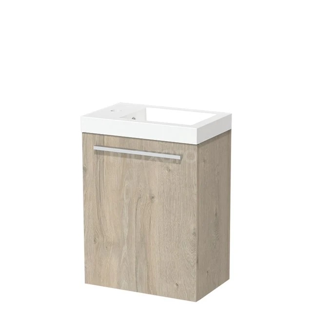 Modulo Pico WC-Möbel mit Waschbecken | 40 cm Hellgraue Eiche Glatte Front Mineralguss TMW10-00279 Kompakte Holz-Badmöbel mit heller Holzmaserung inklusive kleinem weißen Waschbecken, ideal für ein funktionales Badezimmer.
