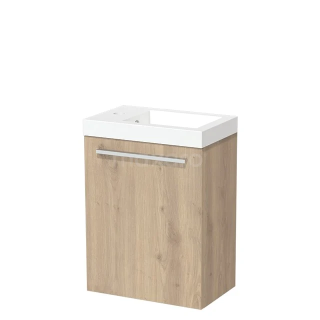 Modulo Pico WC-Möbel mit Waschbecken | 40 cm Hellbraune Eiche Glatte Front Mineralguss TMW10-00281 Holz-Badmöbel mit heller Eiche-Oberfläche, integriertem Waschbecken und verchromtem Haltegriff. Kompaktes Design für kleine Bäder.
