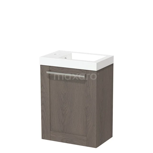 Modulo Pico WC-Möbel mit Waschbecken | 40 cm Dunkelbraune Eiche Rahmenfront Mineralguss TMW10-00286 Kompakte Holz-Optik Badmöbel mit weißem Waschbecken, modernes Design mit metallischem Haltegriff, ideal für kleine Bäder.