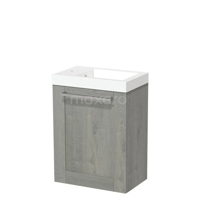 Modulo Pico Toilet unit with basin | 40 cm Grey oak Fronts Mineral marble TMW10-00288 Grey wooden vanity unit with integrated white sink, compact design, perfect for a modern bathroom style.