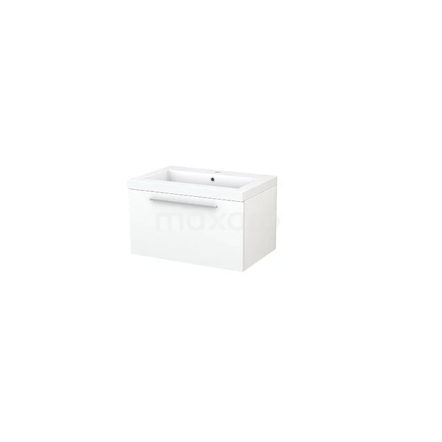 Modulo+ Bathroom furniture with sink | 70 cm Matte white Flat front Mineral marble 1 drawer BMP001232 White bathroom unit with integrated vanity units with basin, modern rectangular shape, smooth finish and stylish chrome handle.