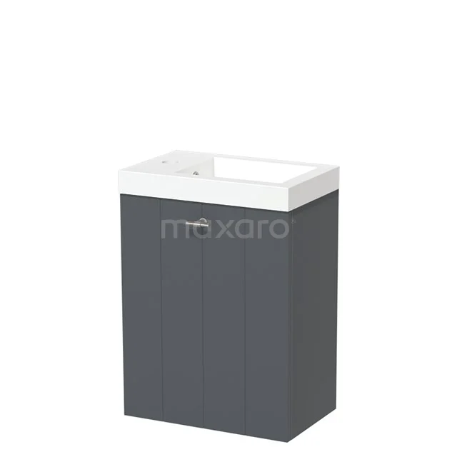 Grey bathroom furniture set with white basin, compact design, ideal for small bathrooms, made of high-quality MDF material.