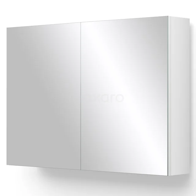 Spiegelschrank Lato 90x62cm Hochglanz Weiß 2 Türen K01-0900-40400 Weiße Badezimmer Spiegelschrank mit zwei Spiegeltüren, schlanker Gestaltung und zusätzlichem Stauraum für ein modernes Badezimmer.