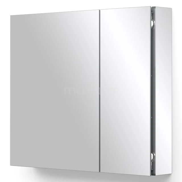 Spiegelschrank Mio 75x66cm Aluminium 2 Türen K03-0750-45605 Minimalistischer Spiegelschrank mit Doppeltüren, silberfarbener Oberfläche und integriertem Stauraum, ideal für das Badezimmer.