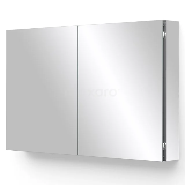 Spiegelschrank Mio 100x66cm Aluminium 2 Türen K03-1000-45605 Wandregal mit Spiegeltüren, silberfarben, modernes Design; ideal für stilvolle Badezimmerlagerung.