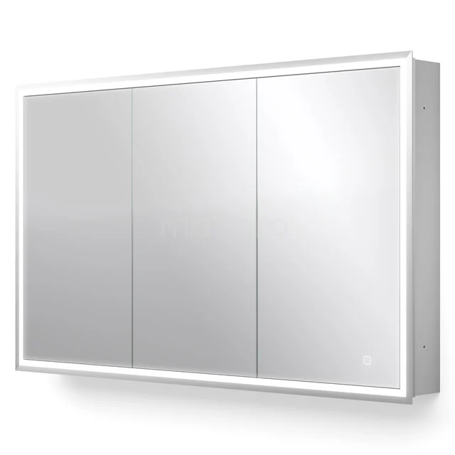 Moderne weiße Badschrank mit Spiegeltüren, LED-Beleuchtung und schickem Design. Perfekt für stilvollen Stauraum im Badezimmer.