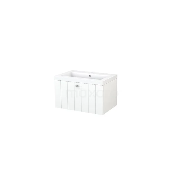 Modulo+ Vanity units with basin | 70 cm Matte white Slat front Mineral marble 1 drawer BMP001240 White vanity unit with integrated basin, wooden front panels and storage space, ideal for a modern bathroom style.
