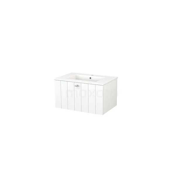 Modulo+ Bathroom furniture with sink | 70 cm Matte white Slat front Ceramic 1 drawer BMP001243 Freestanding white bathtub with panel design, rectangular shape, ideal for luxury bathroom interiors.