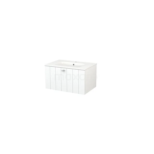 Weißer Badschrank mit Doppeltüren, modernes Design und glänzender Oberfläche, ideal für Stauraum im Badezimmer.