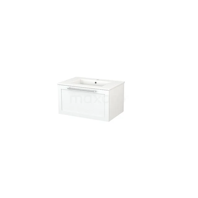 Modulo+ Vanity units with basin | 70 cm Matte white Frame front Ceramic 1 drawer BMP001251 White vanity unit with drawers, modern rectangular shape and chrome handle, perfect for any bathroom style.