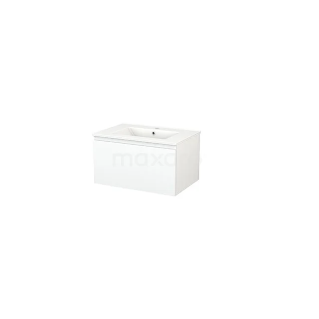 White rectangular vanity unit made of ceramic from modern bathroom collection, with integrated sink and sleek finish.