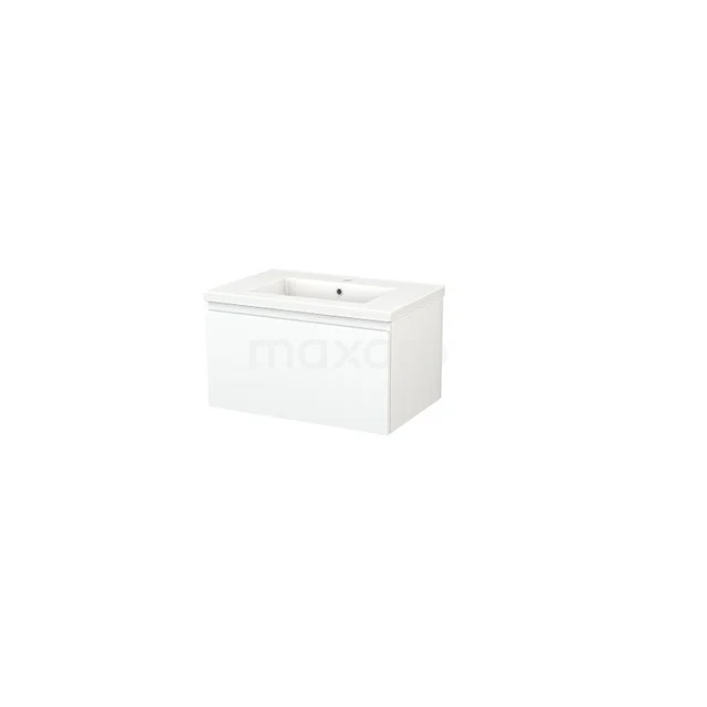 Modulo+ Vanity units with basin | 70 cm Matte white Handle-less front Ceramic 1 drawer BMP001261 White rectangular ceramic bathroom unit with integrated vanity units with basin, sleek design from the modern Luxo series.