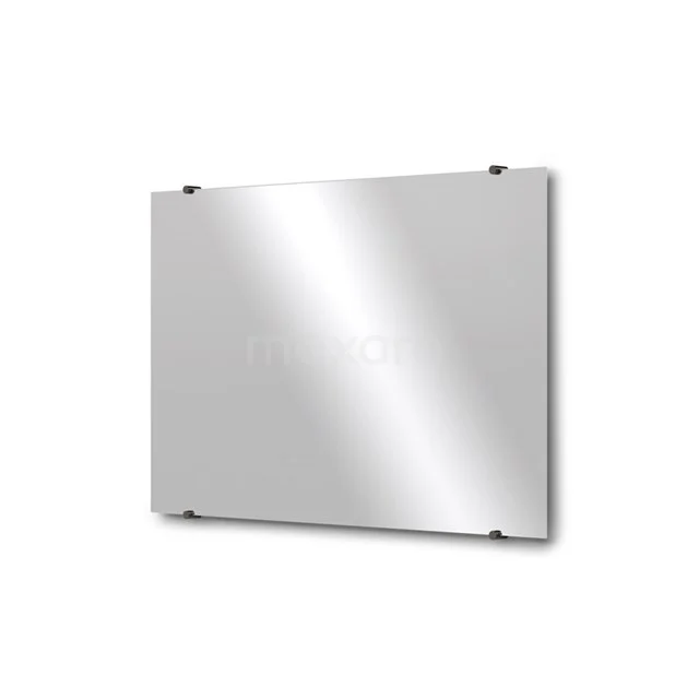 Rechteckiger Wandspiegel aus Klarglas mit Aluminiumhaltern, ideal als modernes Badezimmeraccessoire.