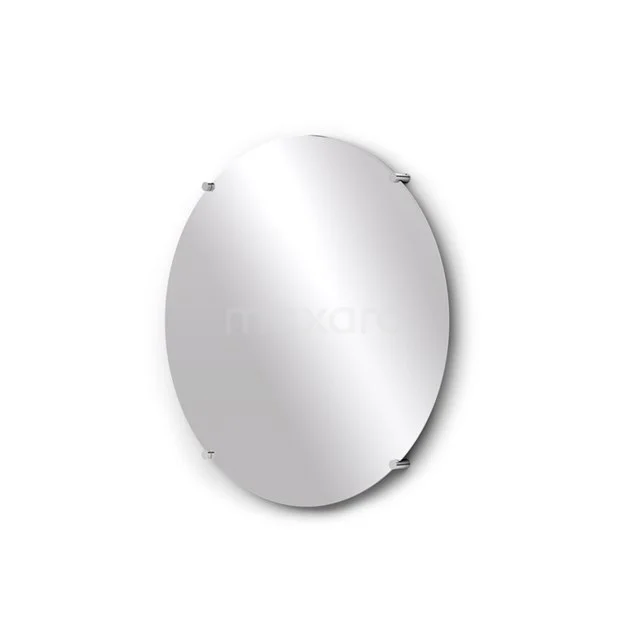 Ovale, rahmenlose Badezimmer Spiegel aus Klarglas mit metallischen Befestigungen, ideal für moderne Badezimmerinterieurs.