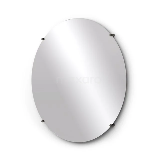 Ovale Badezimmer Spiegel, rahmenloses Design, mit chromatischen Befestigungen, ideal für einen modernen Badezimmerstil.