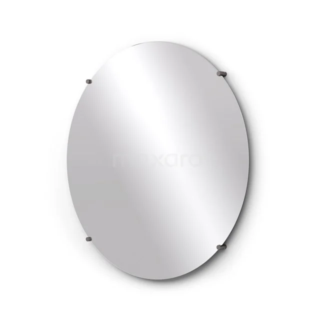 Ovale Badezimmer Spiegel, randloses Design, Klarglas, Befestigung mit minimalistischen chromen Clips.