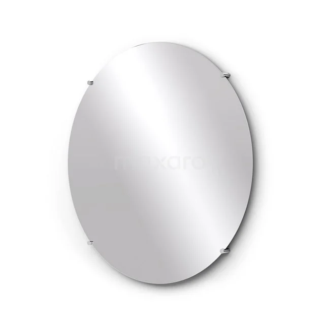 Ovale, rahmenloser Badezimmer Spiegel mit glänzender Oberfläche und metallischen Befestigungen, ideal für einen modernen Badezimmerstil.