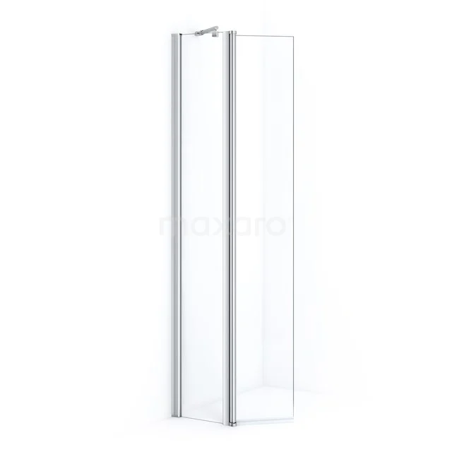 Duschwand aus Klarglas mit Aluminiumprofil, platzsparendes Faltssystem, ideal für moderne Badezimmergestaltung.