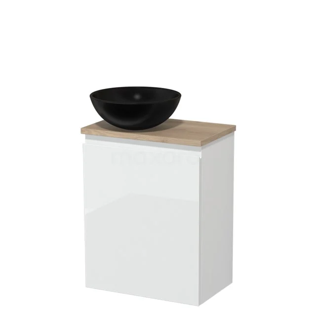 Toiletmeubel met Waskom Keramiek Modulo Hoogglans Wit Greeploos 41 cm Lichtbruin Eiken Blad TMK10-03087