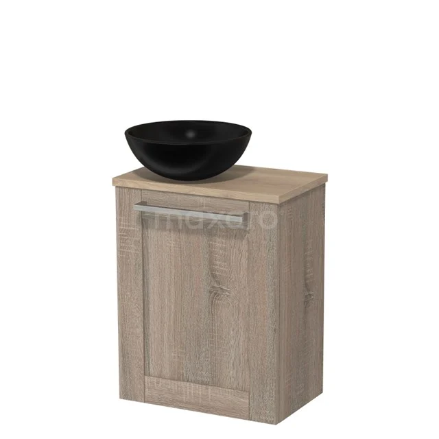 Toilet unit with countertop wash basin | 41 cm Oak Frame Front Matte black Ceramic countertop wash basin Light brown oak worktop TMK10-03280